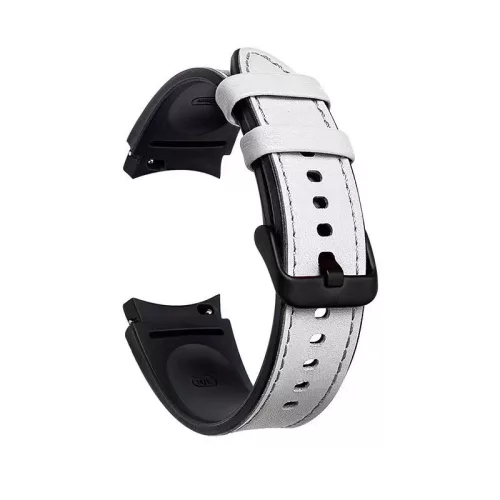 MYBANDZ Ívelt belül szilikon kívül bőr óraszíj Samsung Galaxy Watch 4-5-6-7- /fehér/ 20mm