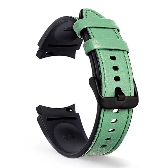 MYBANDZ Ívelt belül szilikon kívül bőr óraszíj Samsung Galaxy Watch 4-5-6-7 - /világos zöld/ 20mm