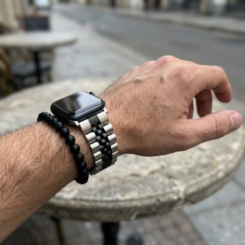 Apple Watch "Jubilee" láncszemes fém óraszíj /ezüst-fekete/ 44/45/46/49 mm