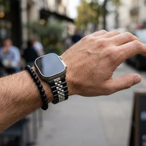 Apple Watch Jubilee láncszemes fém óraszíj /fekete-ezüst/ 44/45/46/49 mm