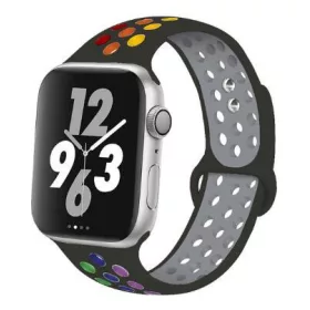   Apple Watch lélegző szilikon óraszíj /fekete-szivárvány/ 44/45/46/49 mm