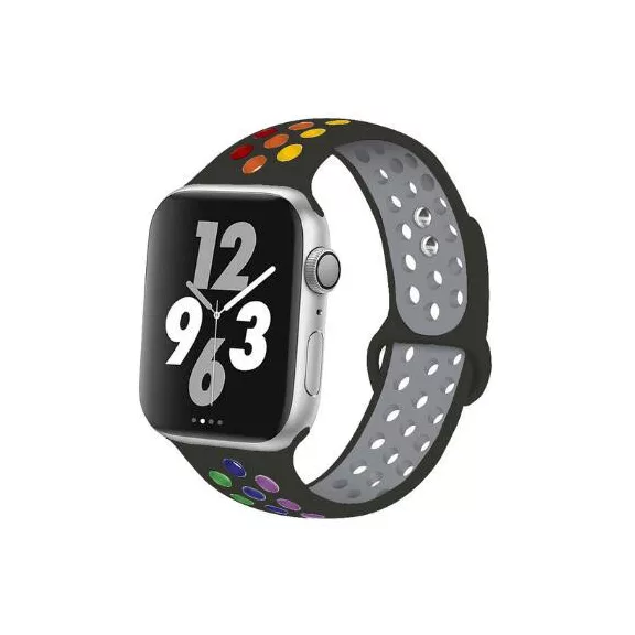 Apple Watch lélegző szilikon óraszíj /fekete-szivárvány/ 44/45/46/49 mm