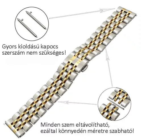 MYBANDZ Jubilee láncszemes fém óraszíj - ezüst-arany/ 20mm