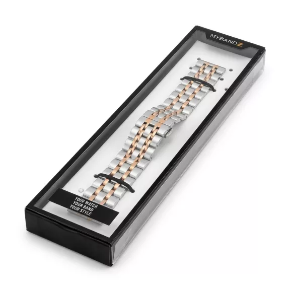 MYBANDZ Pearlmaster láncszemes fém óraszíj - ezüst-rosegold/ 20mm
