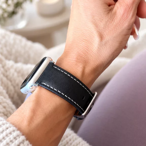Apple Watch Firenze bőróraszíj ezüst csattal /fekete/ 44/45/46/49 mm