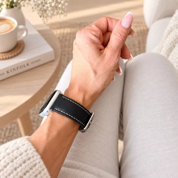 Apple Watch Firenze bőróraszíj ezüst csattal /fekete/ 44/45/46/49 mm