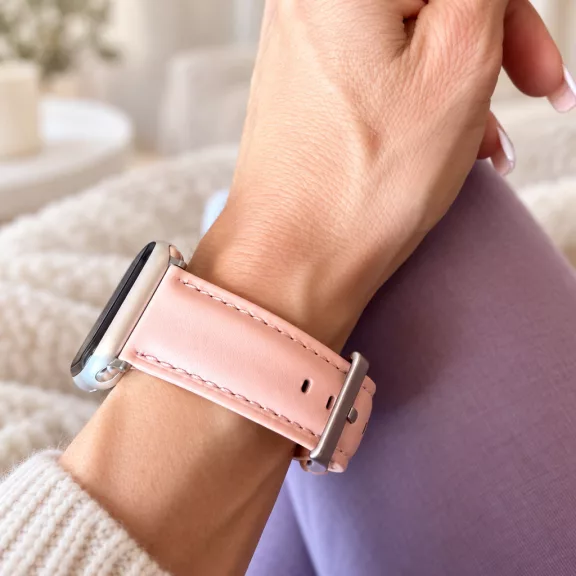 Apple Watch Firenze bőróraszíj ezüst csattal /púder/ 44/45/46/49 mm