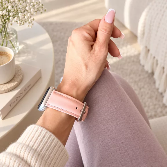 Apple Watch Firenze bőróraszíj ezüst csattal /púder/ 44/45/46/49 mm