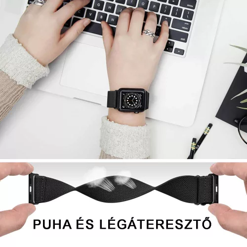Apple Watch állítható rugalmas szövet óraszíj /fekete/ 44/45/46/49 mm