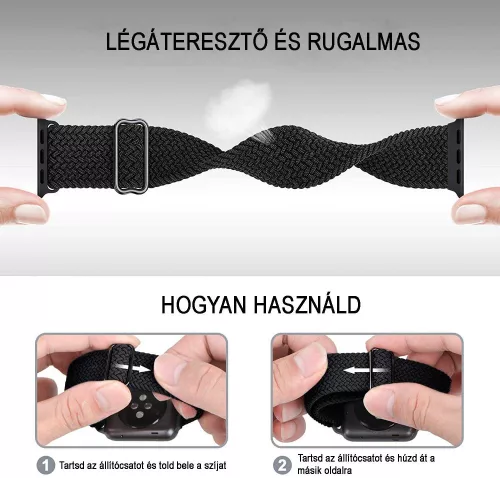 Apple Watch állítható rugalmas szövet óraszíj /fekete/ 40/41 és 42mm