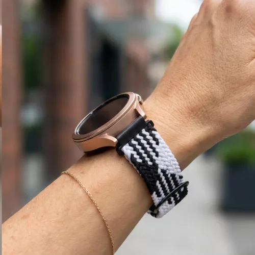 MYBANDZ Állítható elasztikus szövet óraszíj /fekete-fehér/ 22mm