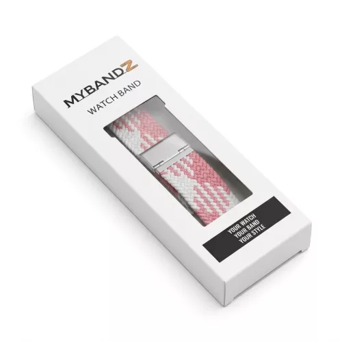 MYBANDZ Állítható fonott szövet óraszíj /rózsaszín-fehér/ 20mm