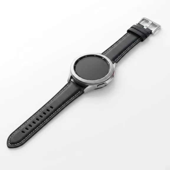 MYBANDZ Elegáns fekete bőróraszíj ezüst csattal / 20mm