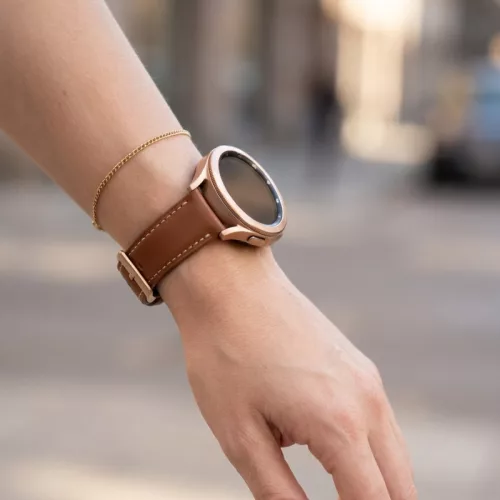MYBANDZ Elegáns bézs-rózsaszín bőróraszíj rosegold csattal / 22mm
