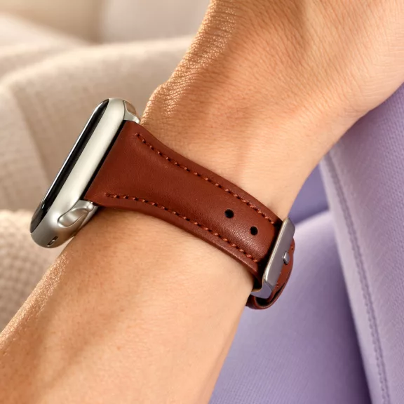 Apple Watch vékony bőróraszíj /barna/ - ezüst csattal 40/41 és 42mm