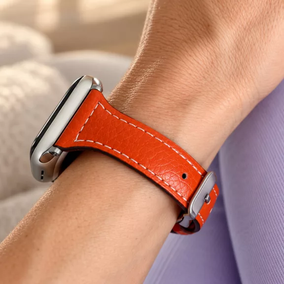 Apple Watch vékony bőróraszíj /narancs/ - ezüst csattal 40/41 és 42mm