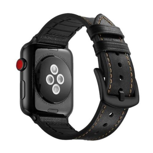 Apple Watch kívül bőr belül szilikon óraszíj /fekete/ 42/44/45/49 mm
