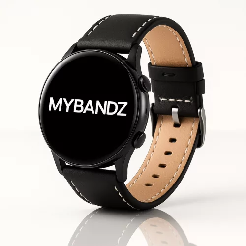 MYBANDZ Elegáns bőróraszíj - fekete - ezüst csattal/ 22mm