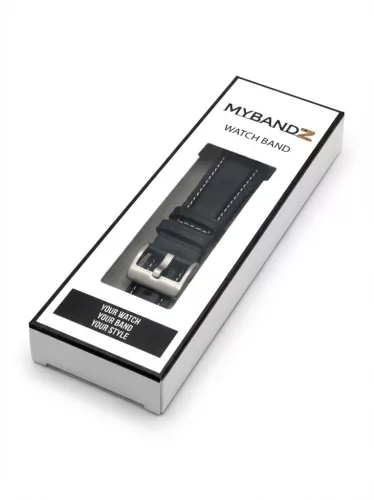 MYBANDZ Elegáns bőróraszíj - sötét kék- ezüst csattal/ 22mm