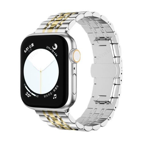 Apple Watch "Pearlmaster" láncszemes fém óraszíj /ezüst-arany/ 38/40/41 mm