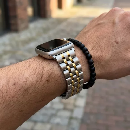 Apple Watch "Pearlmaster" láncszemes fém óraszíj /ezüst-arany/ 40/41 és 42mm