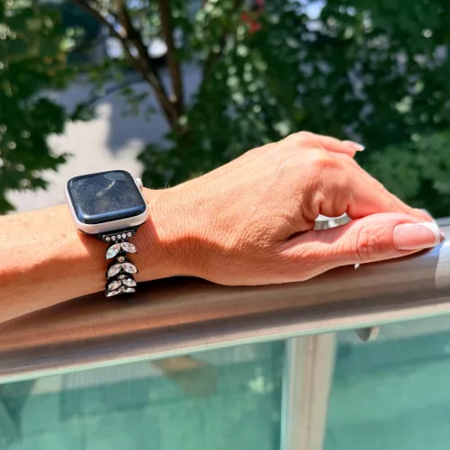 Apple Watch Crystal Bloom láncszemes fém óraszíj /fekete/ 44/45/46/49 mm