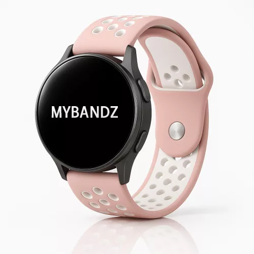 MYBANDZ Lélegző szilikon óraszíj / pink-fehér / 22mm