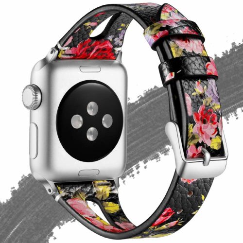 Apple Watch lélegző bőróraszíj /pink virág/ - 38/40/41mm