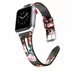   Apple Watch lélegző bőróraszíj /pink virág/ - 42/44/45/49mm