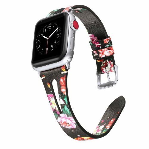 Apple Watch lélegző bőróraszíj /pink virág/ - 42/44/45/49mm