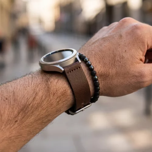 MYBANDZ Olasz prémium bőróraszíj / barna-ezüst csat / 22mm