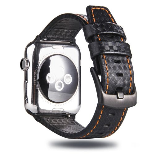 Apple Watch karbonszálas bőróraszíj - fekete - piros varrás 38/40/41 mm