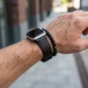 Apple Watch karbonszálas bőróraszíj - fekete - piros varrás 40/41 és 42mm