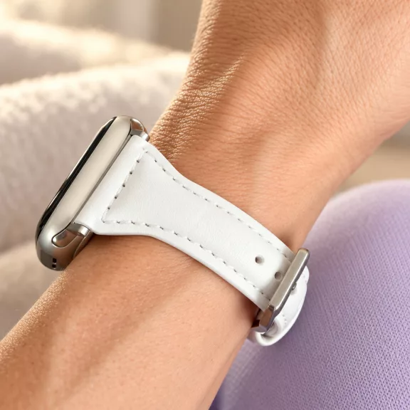 Apple Watch vékony bőróraszíj /fehér/ - ezüst csattal 44/45/46/49 mm
