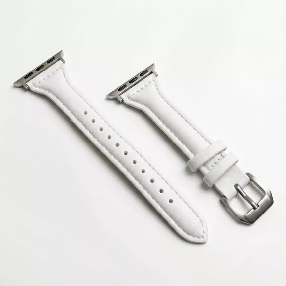 Apple Watch vékony bőróraszíj /fehér/ - ezüst csattal 44/45/46/49 mm