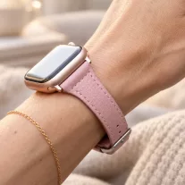   Apple Watch vékony bőróraszíj /púder/ - ezüst csattal 44/45/46/49 mm