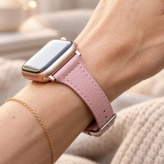 Apple Watch vékony bőróraszíj /púder/ - ezüst csattal 44/45/46/49 mm