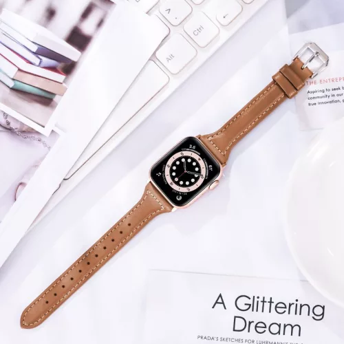 Apple Watch vékony bőróraszíj /barna/ - ezüst csattal 44/45/46/49 mm