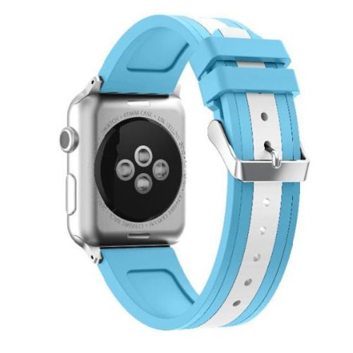 Apple Watch csíkos szilikon óraszíj /világoskék-fehér/ 42/44/45/49 mm