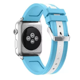   Apple Watch csíkos szilikon óraszíj /világoskék-fehér/ 40/41 és 42mm