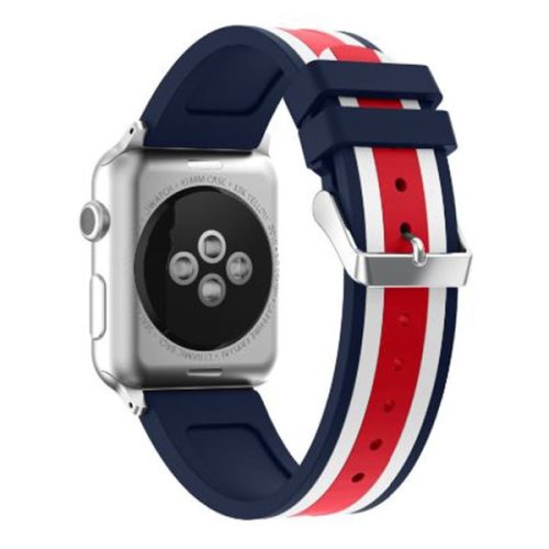 Apple Watch csíkos szilikon óraszíj /kék-fehér-piros/ 42/44/45/49 mm