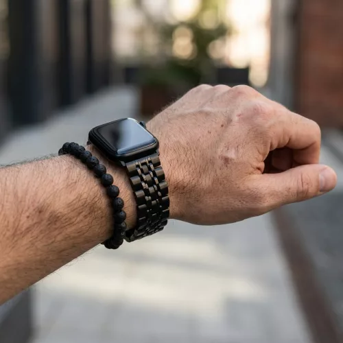 Apple Watch "Pearlmaster" láncszemes fém óraszíj /fekete/ 44/45/46/49 mm