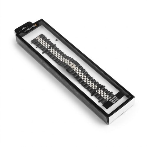 MYBANDZ Steel'o fém óraszíj / fekete-ezüst/ 20mm