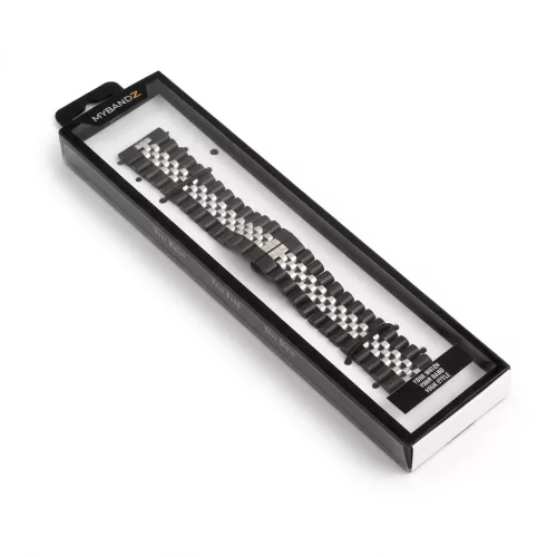 MYBANDZ Steel'o fém óraszíj / fekete-ezüst/ 20mm