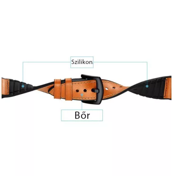 MYBANDZ Kívül puha bőr belül szilikon óraszíj /vörösesbarna/ 20mm
