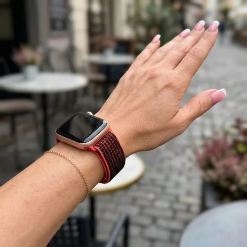 Apple Watch rugalmas szövet óraszíj /fekete-pink/ 44/45/46/49 mm