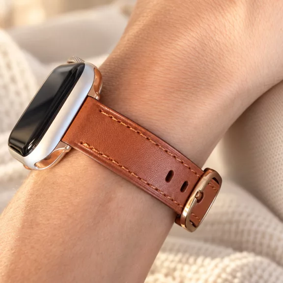 Apple Watch körcsatos bőróraszíj fém csattal /barna/ 44/45/46/49 mm