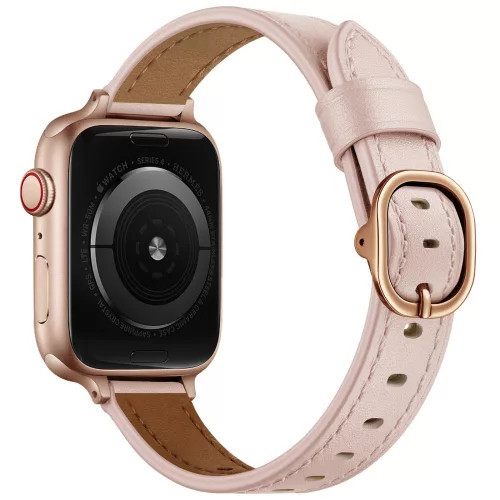 Apple Watch körcsatos bőróraszíj fém csattal /halvány pink/ 42/44/45/49 mm