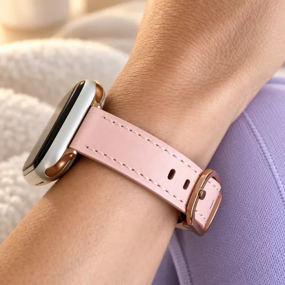 Apple Watch körcsatos bőróraszíj fém csattal /halvány pink/ 40/41 és 42mm