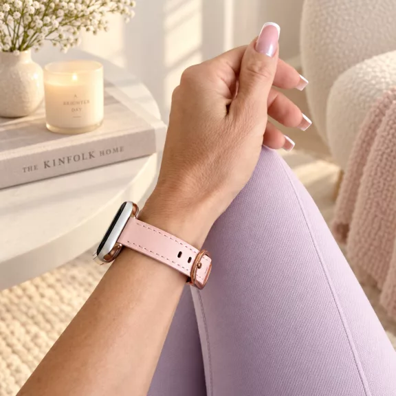 Apple Watch körcsatos bőróraszíj fém csattal /halvány pink/ 40/41 és 42mm